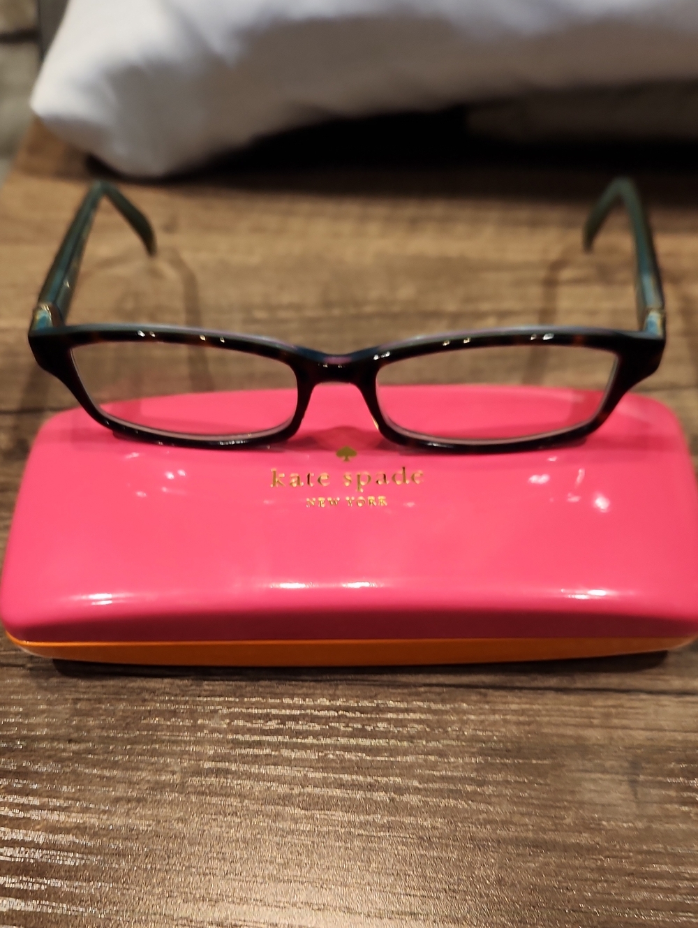 Kate spade Pink/Orange Hard Shell Glasses Case & Green/Brown Frames 130
